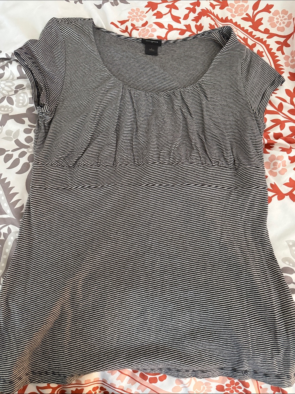 Ann Taylor Black and White Striped Scoop Neck Tee